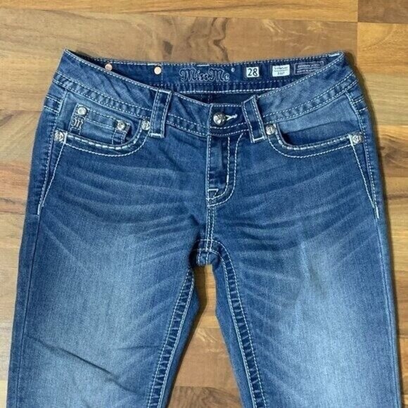 Miss Me Signature Bootcut Jean Low Rise Embroidered Beaded Denim Pant 30" - Picture 4 of 16